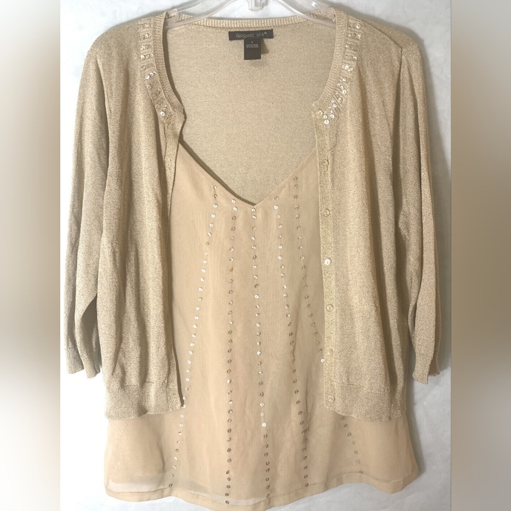 August Silk Women’s Medium Sweater Blouse combo connected with Sequins GOLD
